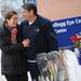Beth Ryan and William Collins stand near the ice carvings Collins created for his Valentine's Day proposal outside of the Kellogg Eye Center on Thursday, Feb. 14. Collins said he carved a swan as one of the sculptures because when two swans meet they stay together forever. Melanie Maxwell I AnnArbor.com